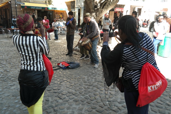 Filming street musicians in Cape Town's Green Market Square